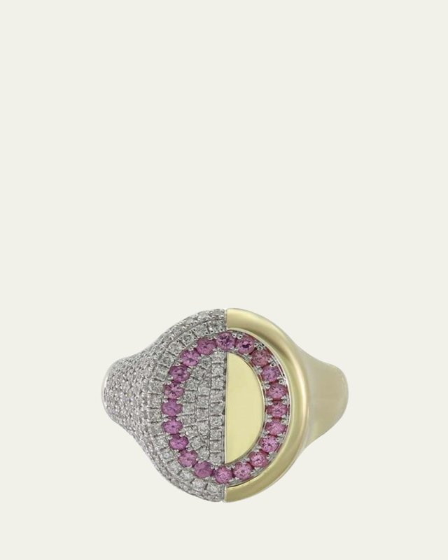 The 6th Half & Half Diamond and 14K Gold Signet Ring with Pink Sapphires